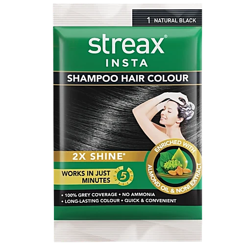 Streax Insta Hair Colour Shampoo Natural Black 1