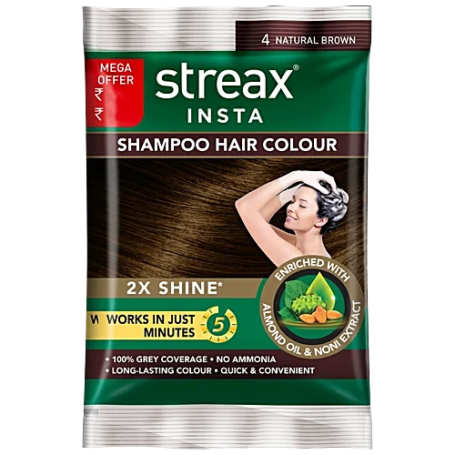 Streax Insta Shampoo Hair Colour Natural Brown 4	