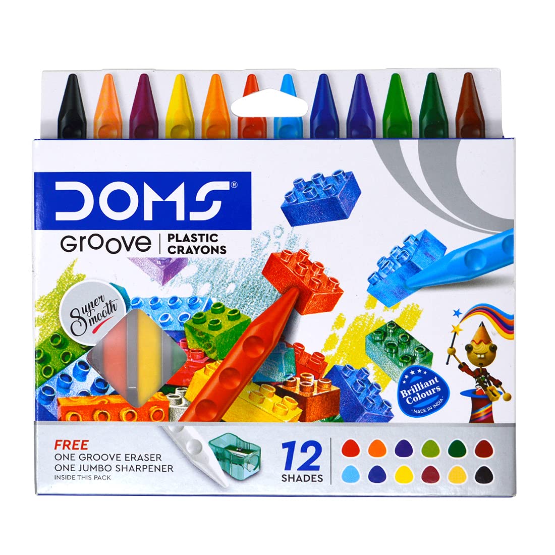 Doms Drawing Colours	Plastic Crayons Groove 12 Shades