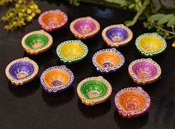 Khadi Multi Colour Diya Pack Of 12 Pcs
