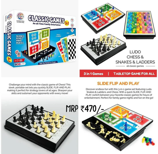 Ratnas Indoor Game Classic Games 3 in 1