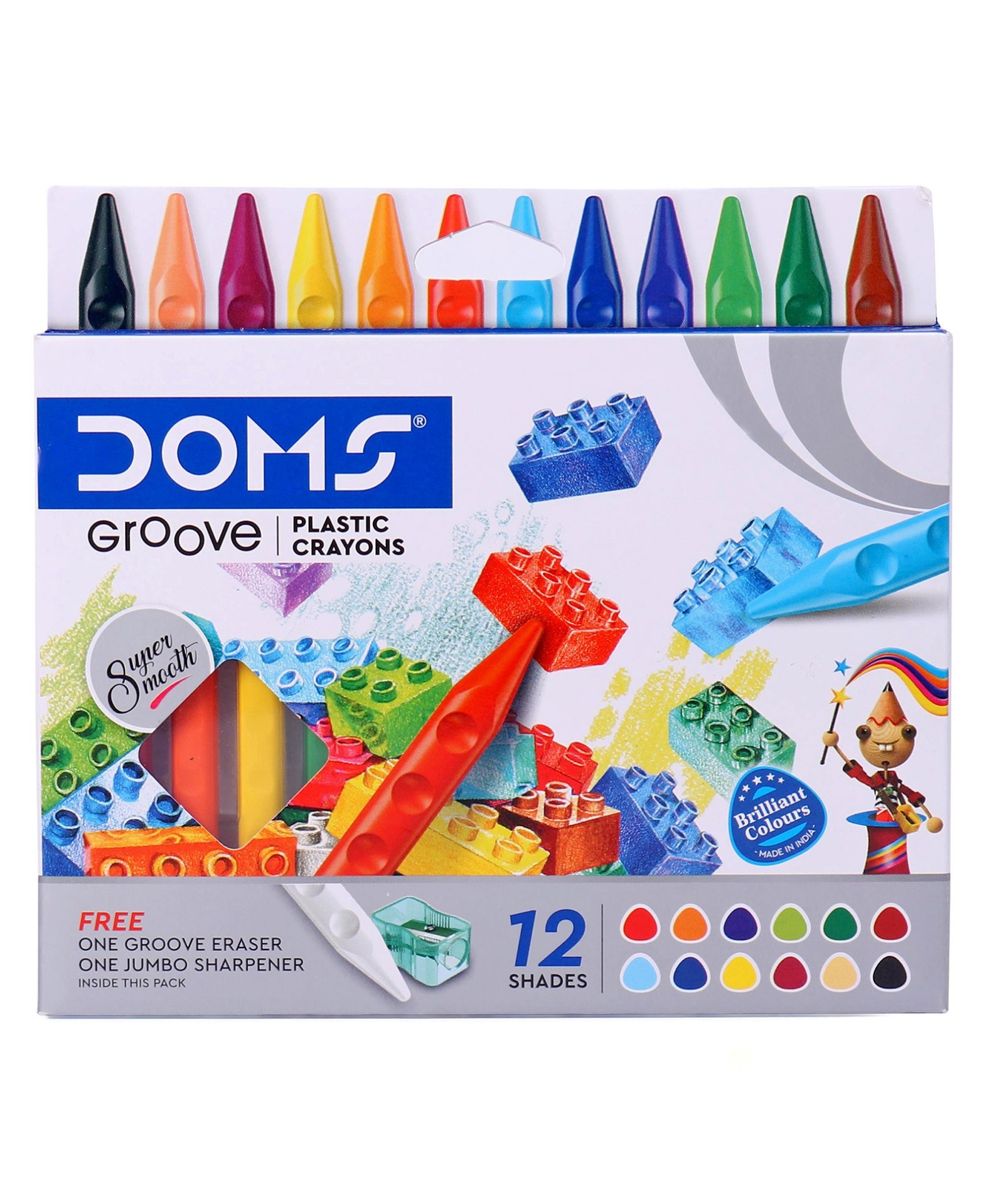 Doms Drawing Colours	Plastic Crayons Groove 12 Shades